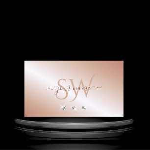 Luxe Glam Rose Gold Sparkling Diamonds Monogram Business Card