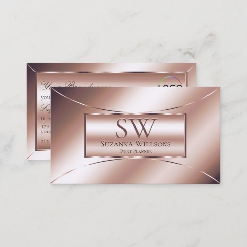Luxe Glam Rose Golden Chic with Monogram and Logo Business Card