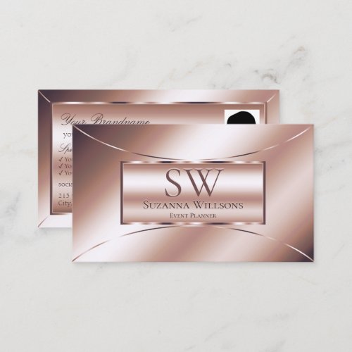 Luxe Glam Rose Golden Chic with Monogram and Photo Business Card