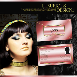 Luxe Glam Ruby Red Gold Decor with Logo and Photo Business Card
