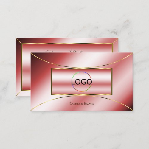 Luxe Glam Ruby Red with Gold Decor and Logo Modern Business Card