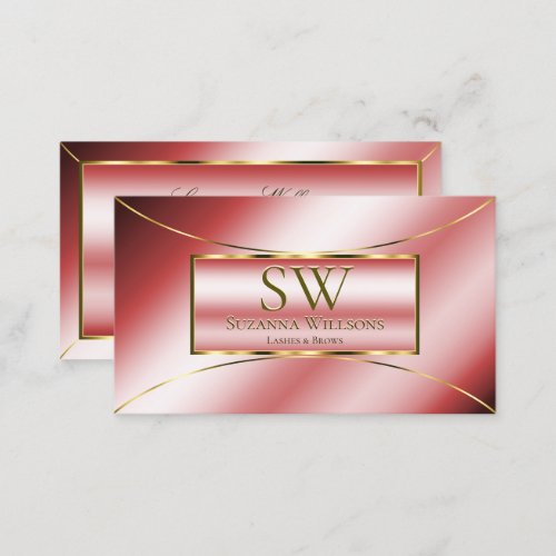 Luxe Glam Ruby Red with Gold Decor and Monogram Business Card