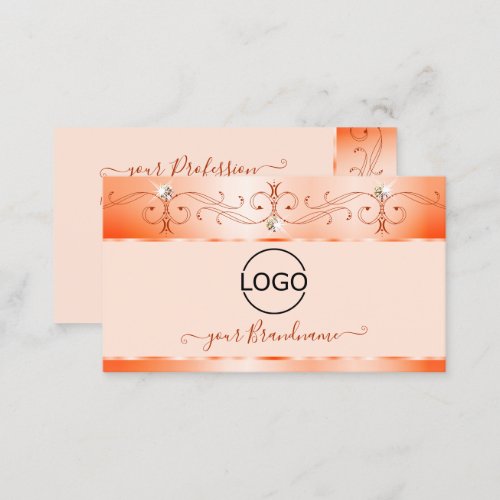 Luxe Glam Salmon Ornate Sparkling Jewels with Logo Business Card