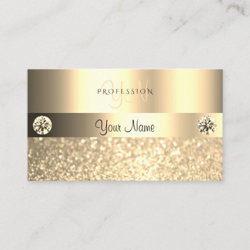 Luxe Glam Shimmery Glitter Monogram Luminous Gold Business Card