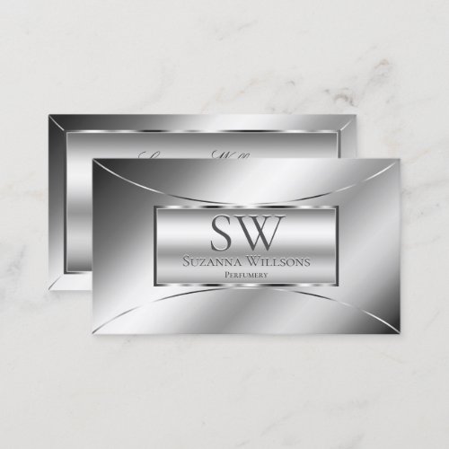 Luxe Glam Silver Glamour Decor Chic with Monogram Business Card