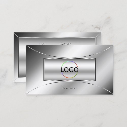 Luxe Glam Silver Glamour Decor Stylish with Logo  Business Card