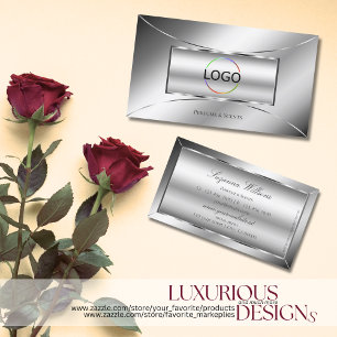 Luxe Glam Silver Glamour Decor Stylish with Logo Business Card