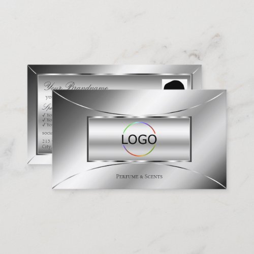 Luxe Glam Silver Glamour Decor with Logo and Photo Business Card