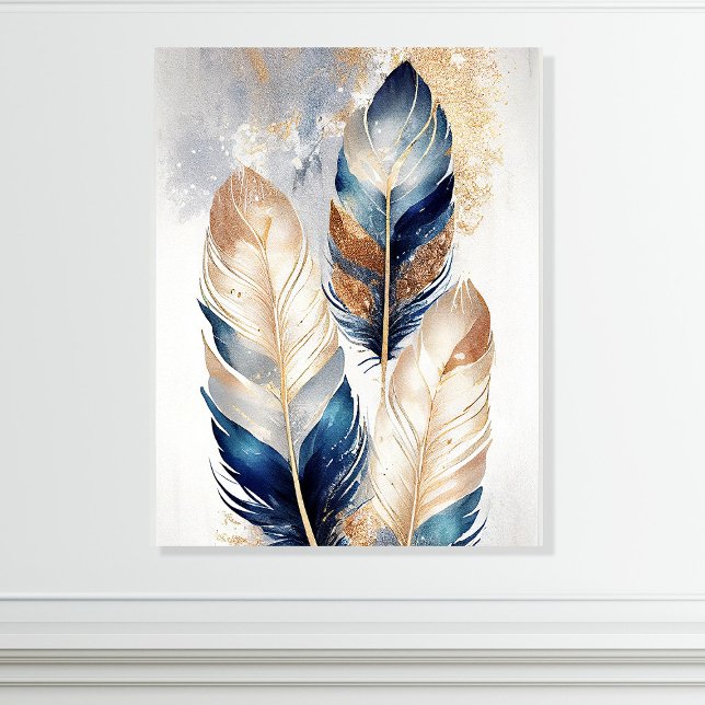 Luxe Gold and Blue Feather Metallic Acrylic Photo Tile (Creator Uploaded)