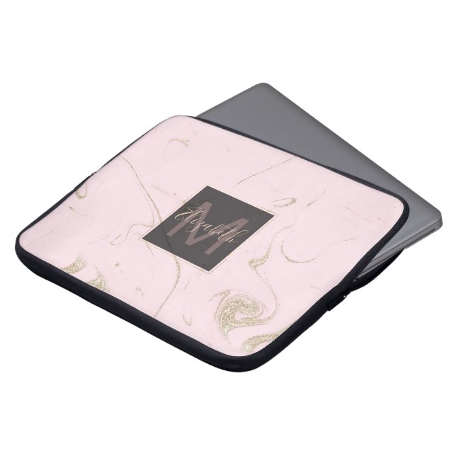 Luxe gold and blush marble image laptop sleeve (Front Top)
