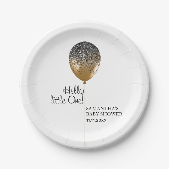 Luxe Gold Baby Shower Balloon Paper Plates (Front)