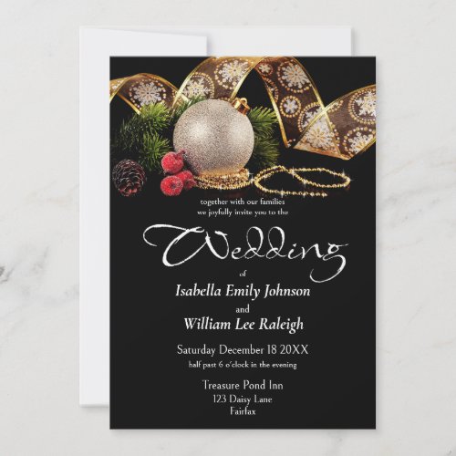 Luxe Gold Black Silver Christmas Holiday Wedding Invitation