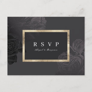 Luxe gold black vintage botanical wedding RSVP Invitation Postcard