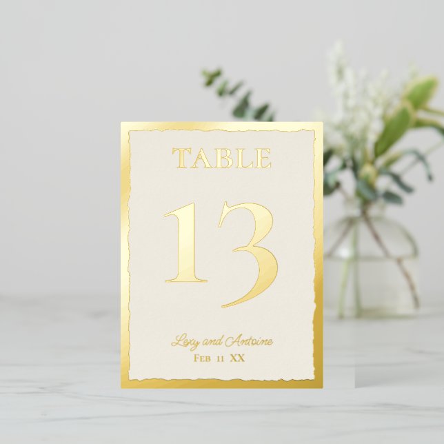 Luxe Gold Bold Edge Ecru 4.25" x 5.6 Table Number (Standing Front)