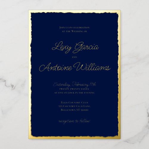 Luxe Gold Bold Edge Navy Blue Wedding Invitation