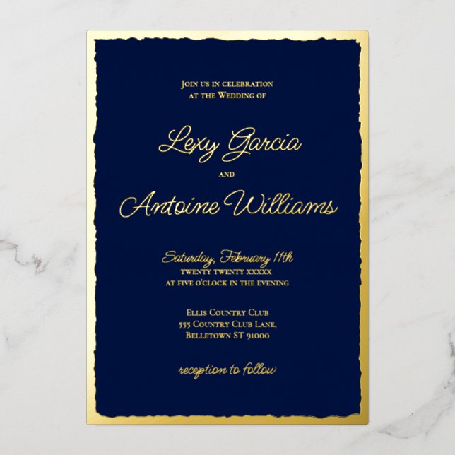Luxe Gold Bold Edge Navy Blue Wedding Invitation (Front)