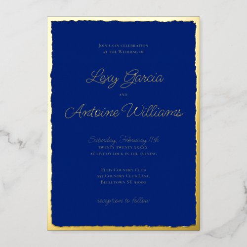 Luxe Gold Bold Edge Royal Blue Wedding Invitation