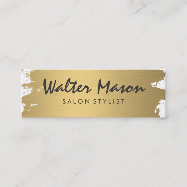 Luxe Gold Brushed Modern Text Mini Business Card (Front)