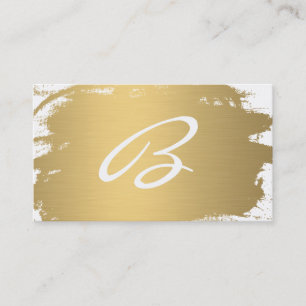 Luxe Gold Brushed Monogram Fancy Text Business Card