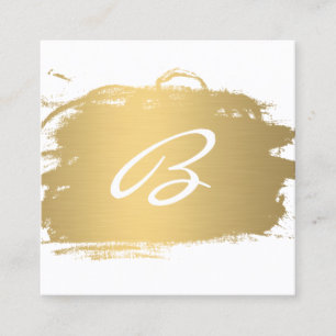 Luxe Gold Brushed Monogram Fancy Text Square Business Card