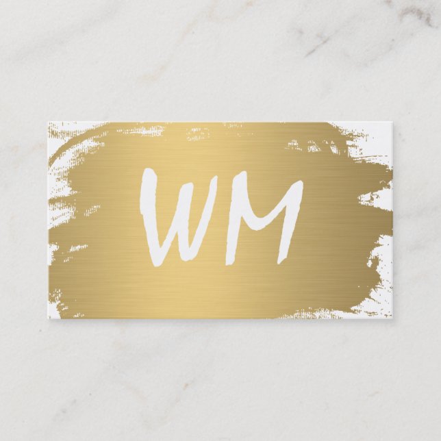 Luxe Gold Brushed Monogram Modern Text Business Card (Front)