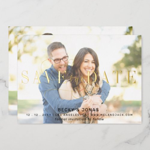  Luxe Gold Calligraphy 2 photos Save The Date Foil Foil Invitation