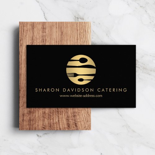 Luxe Gold Catering Logo Restaurant Chef Black Business Card