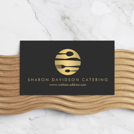 Luxe Gold Catering Logo Restaurant, Chef Dark Gray Business Card