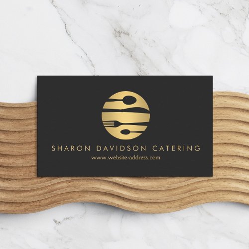 Luxe Gold Catering Logo Restaurant Chef Dark Gray Business Card