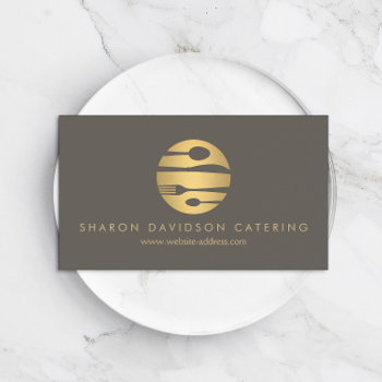 Luxe Gold Catering Logo Restaurant  Chef Taupe Business Card by 1201am at Zazzle