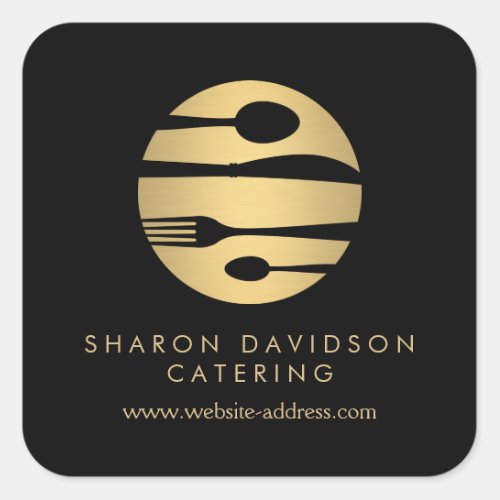 Luxe Gold Catering Logo Restaurant Food Black Square Sticker