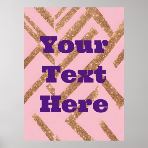 Luxe Gold Custom Text Zigzag Pink AI Art Poster