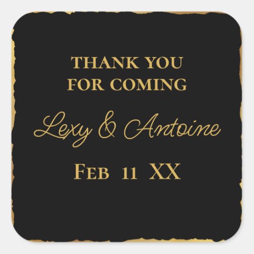 Luxe Gold Edge Black Thank You for Coming  Wedding Square Sticker