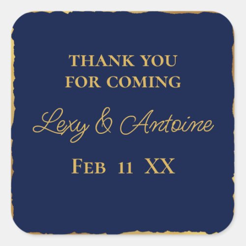 Luxe Gold Edge Navy Blue Thank You for Coming Square Sticker