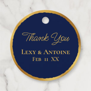 Luxe Gold Edge Navy Blue Thank You Names Date Favor Tags
