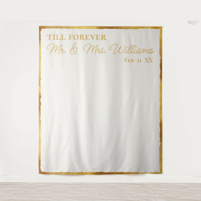Luxe Gold Edge Off White Mr Mrs Wedding Backdrop (Front)