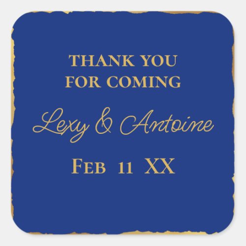 Luxe Gold Edge Royal Blue Thank You for Coming Square Sticker