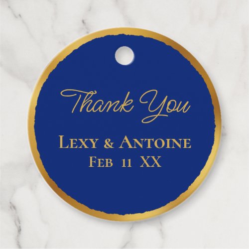 Luxe Gold Edge Royal Blue Thank You Names Date Favor Tags