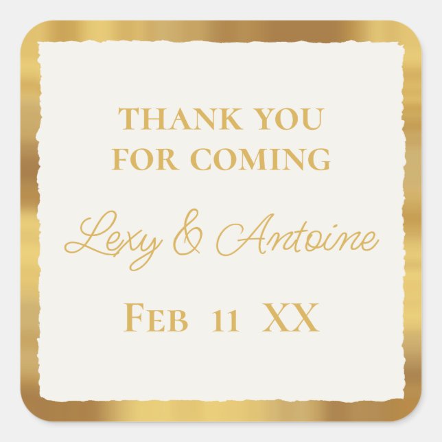 Luxe Gold Edge Thank You for Coming  Wedding Square Sticker (Front)