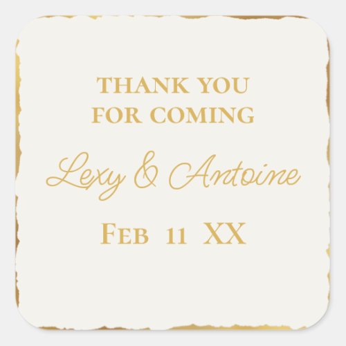 Luxe Gold Edge Thank You for Coming  Wedding Square Sticker