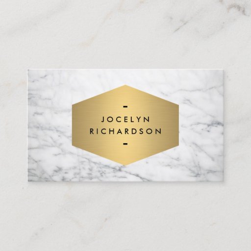 Customizable Luxe Gold Emblem on White Marble Business Card Template