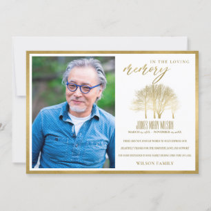 LUXE GOLD FOIL FALL TREE SYMPATHY MEMORIAL PHOTO T THANK YOU CARD
