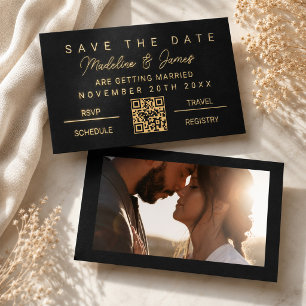 Luxe Gold Foil QR Code Photo Save the Date Business Cards