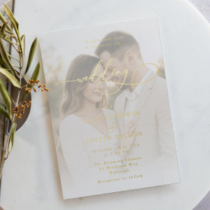Luxe Gold Foil Script & Portrait Wedding Invitation