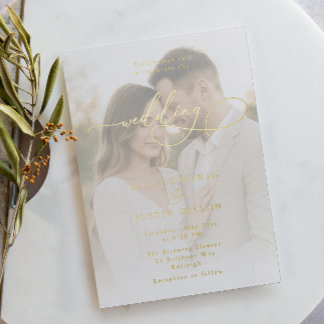 Luxe Gold Foil Script & Portrait Wedding Invitation