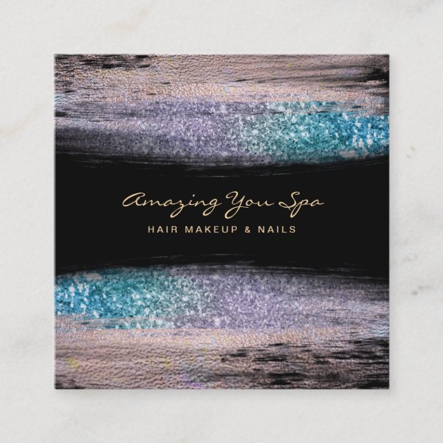 *~* Luxe Gold Glam Rainbow Glitter Exciting Square Business Card (Front)