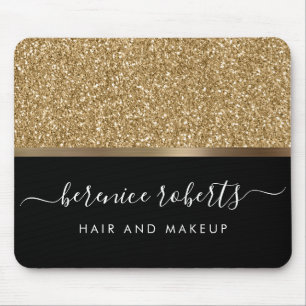 Luxe Gold Glitter and Black Personalized Mouse Pad