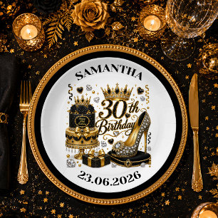 Luxe Gold Glitter Birthday Thirty Party Plates Art