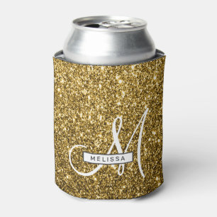 Luxe Gold Glitter Custom Monogrammed and Named Can Cooler