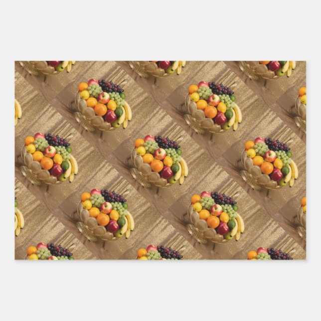 Luxe Gold Glitter Fresh Fruit Basket Gift Wrap Set (Front 3)